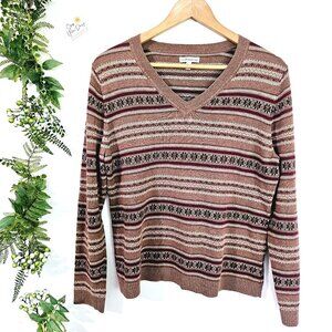 V-Neck Striped Sweater By Croft & Barrow Mens Size L Unisex Grandpa Dad《881》R